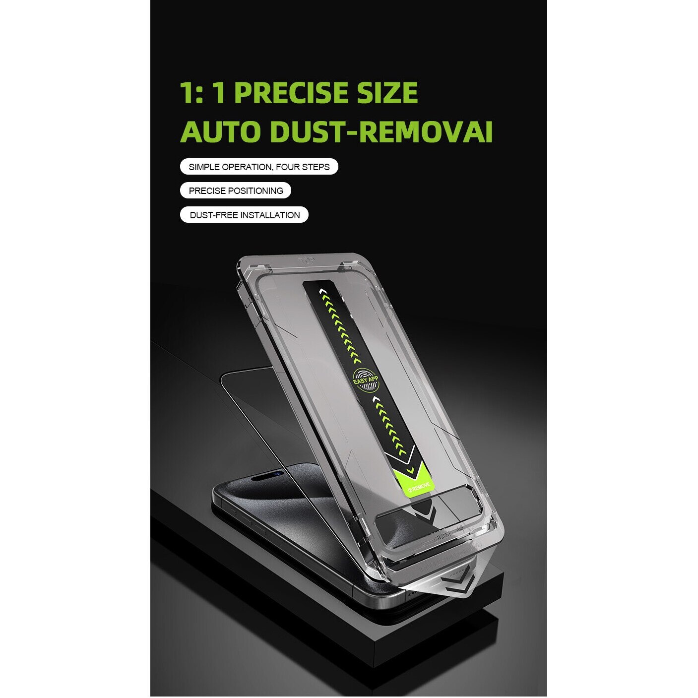 Set 2 Folii Protectie, Ecran Din Sticla Securizata, Cu Dispozitiv De Aplicare Automata In 30 De Secunde Cu Easy App, Compatibil cu iphone 15 pro