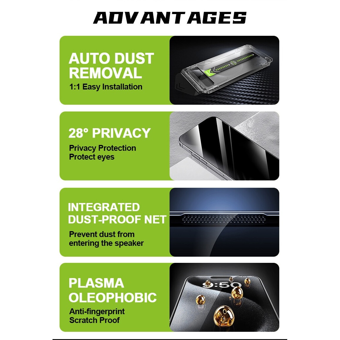 Set 2 Folii Protectie, Ecran Din Sticla Securizata, Cu Dispozitiv De Aplicare Automata In 30 De Secunde Cu Easy App, Compatibil cu iphone 15 pro