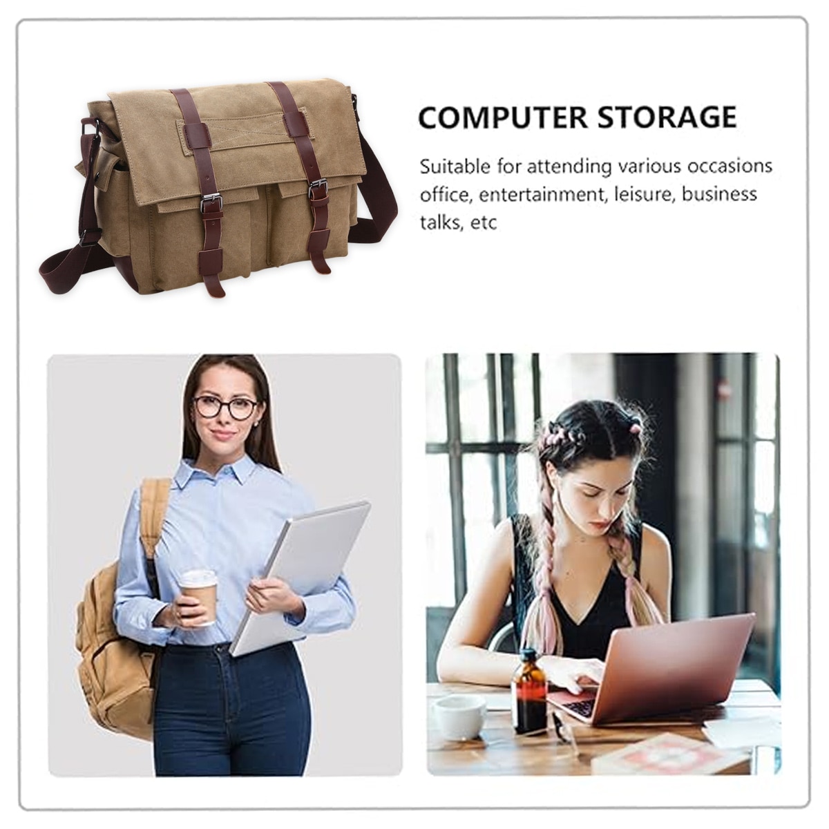 Geanta messenger, retro, maro inchis, 38x28x12cm, pentru laptop 15,6"