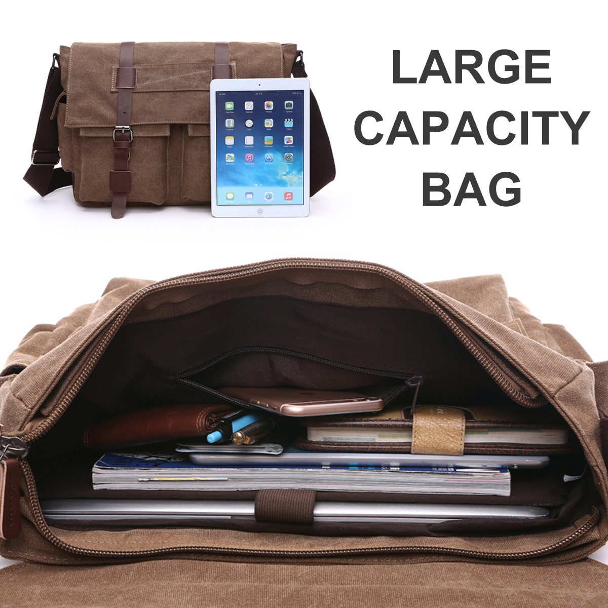 Geanta messenger, retro, maro inchis, 38x28x12cm, pentru laptop 15,6"