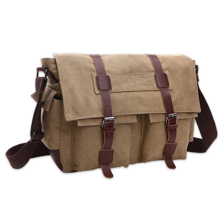 Geanta messenger, retro, maro inchis, 38x28x12cm, pentru laptop 15,6"