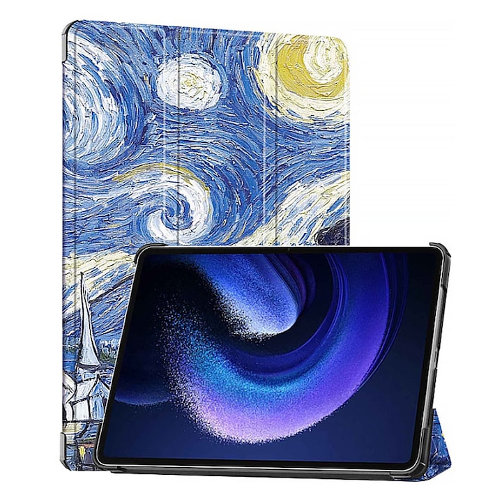 Husa tableta din piele pentru Samsung Galaxy Tab A9 Plus, Protectie Completa, Starry Night design, Multicolor