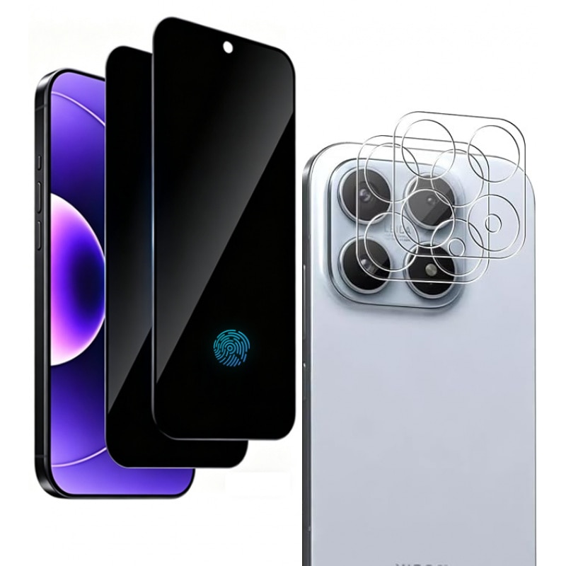 Pachet de 4 bucati, total 2 folii de protectie pentru ecran de confidentialitate + 2 folii de protectie pentru lentila camerei compatibile cu Xiaomi 17, sticla securizata 9H, anti-amprenta, anti-spionaj, rezistenta la socuri, deblocare cu amprenta