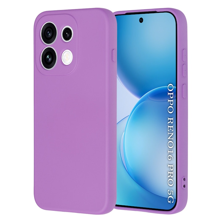 Husa pentru Oppo Reno 16 Pro 5G Liquid Silicone, subtire, captusita cu microfibra, anti amprenta, protectie camera foto, mov