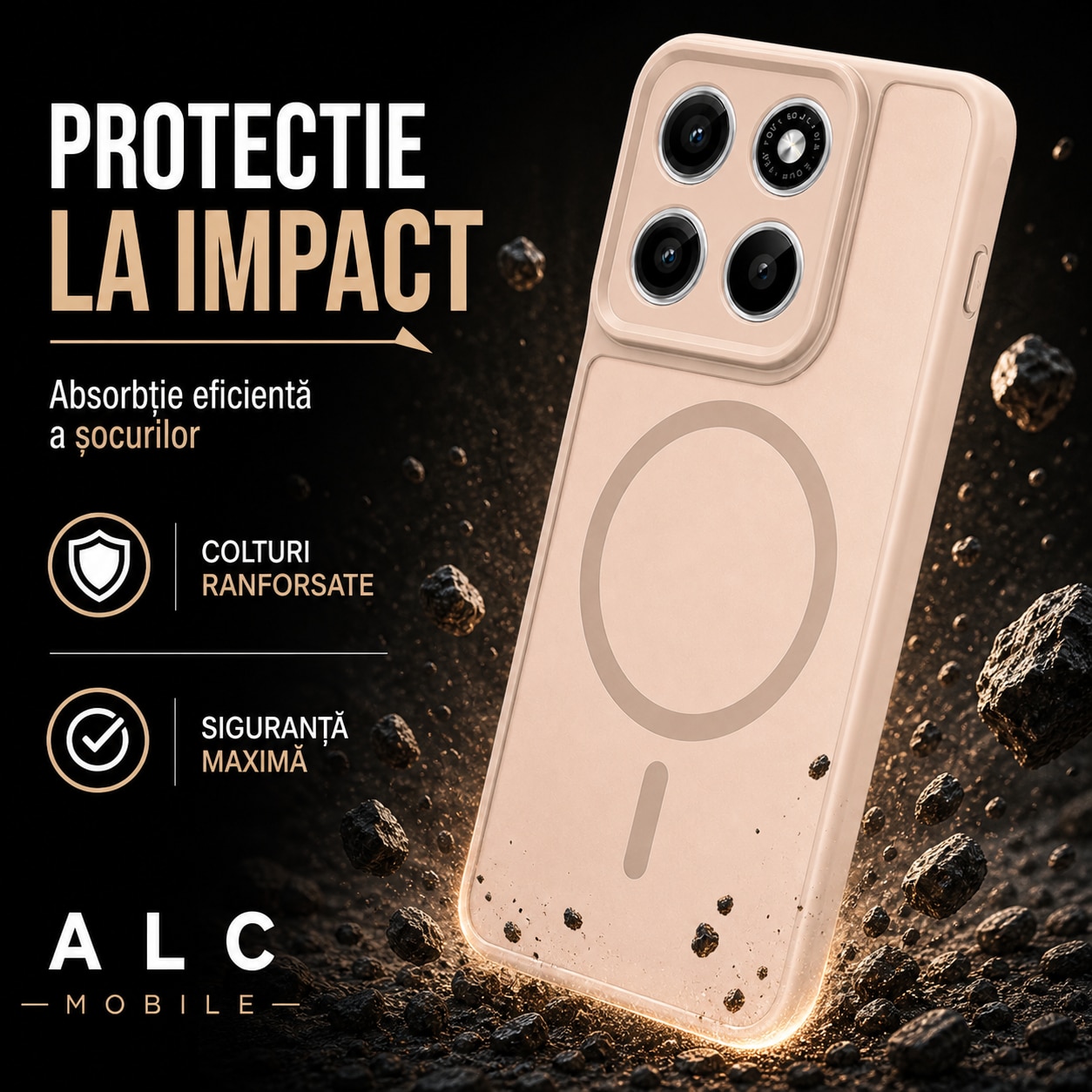 Husa pentru Motorola Edge 70, Matte MagSafe, Protectie 360, Anti-Soc, Protectie Camera, Bej Nude
