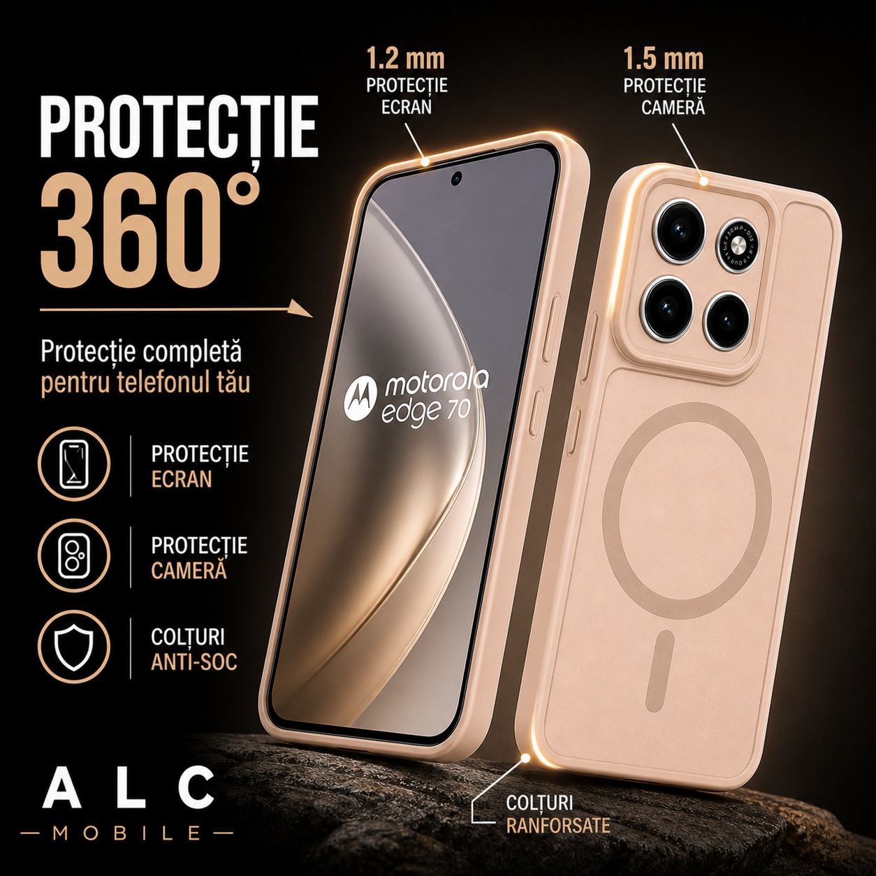 Husa pentru Motorola Edge 70, Matte MagSafe, Protectie 360, Anti-Soc, Protectie Camera, Bej Nude