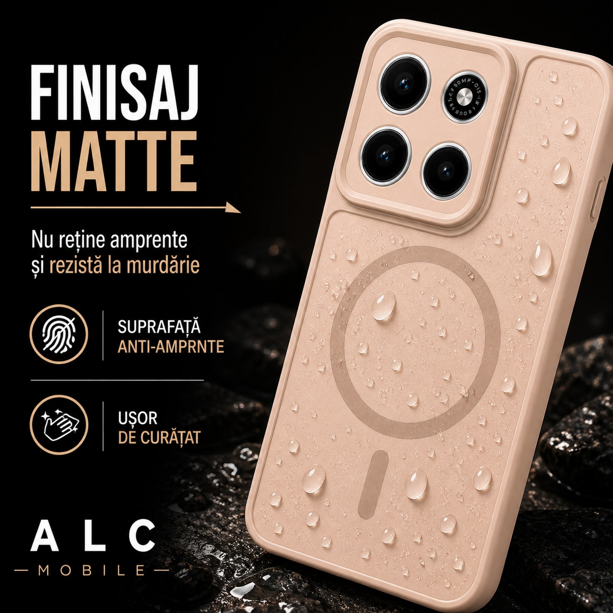 Husa pentru Motorola Edge 70, Matte MagSafe, Protectie 360, Anti-Soc, Protectie Camera, Bej Nude