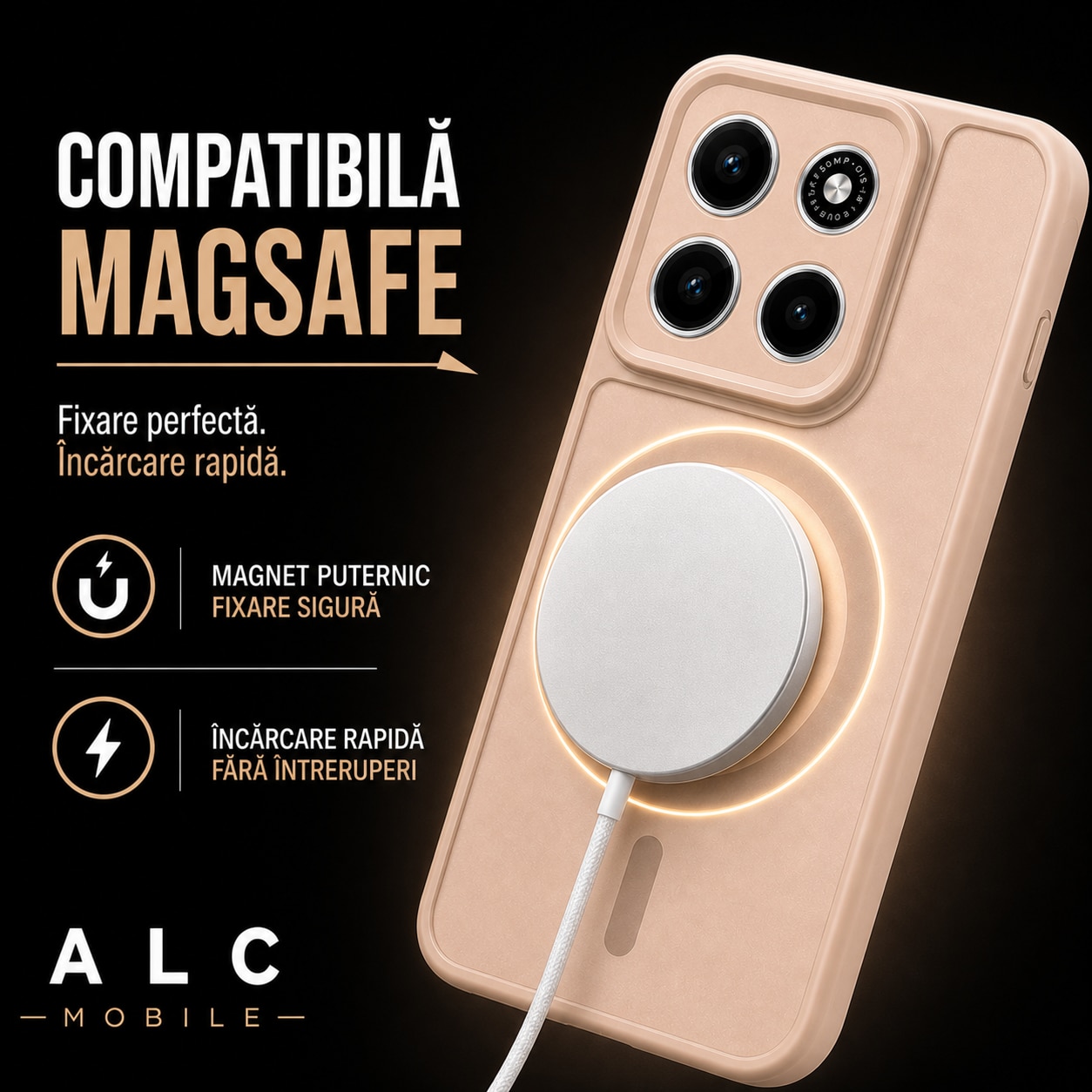 Husa pentru Motorola Edge 70, Matte MagSafe, Protectie 360, Anti-Soc, Protectie Camera, Bej Nude