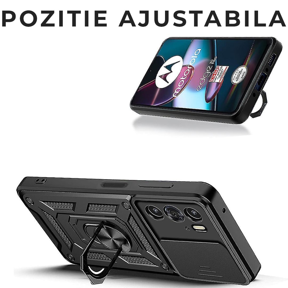 Husa premium compatibila cu Xiaomi 14T Pro, Antisoc, Magnet, Protectie Camera, Inel Metalic, Negru