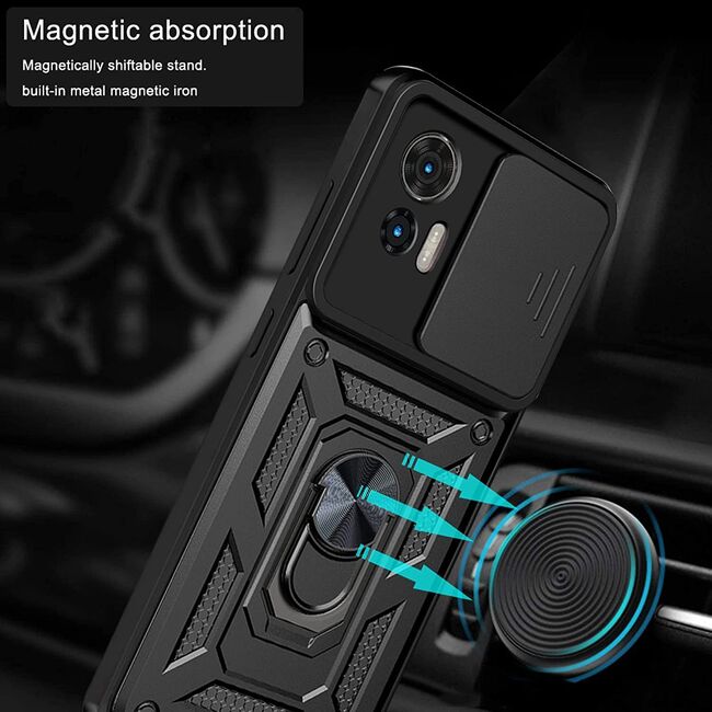 Husa premium compatibila cu Xiaomi 14T Pro, Antisoc, Magnet, Protectie Camera, Inel Metalic, Negru