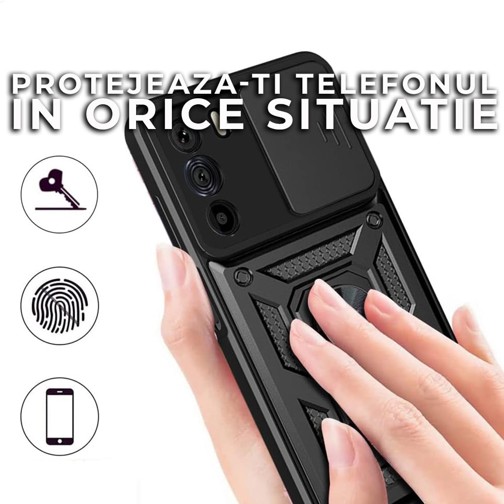 Husa premium compatibila cu Xiaomi 14T Pro, Antisoc, Magnet, Protectie Camera, Inel Metalic, Negru