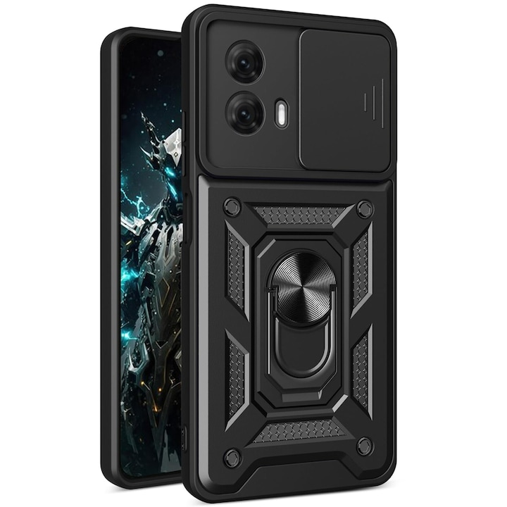 Husa premium compatibila cu Xiaomi 14T Pro, Antisoc, Magnet, Protectie Camera, Inel Metalic, Negru