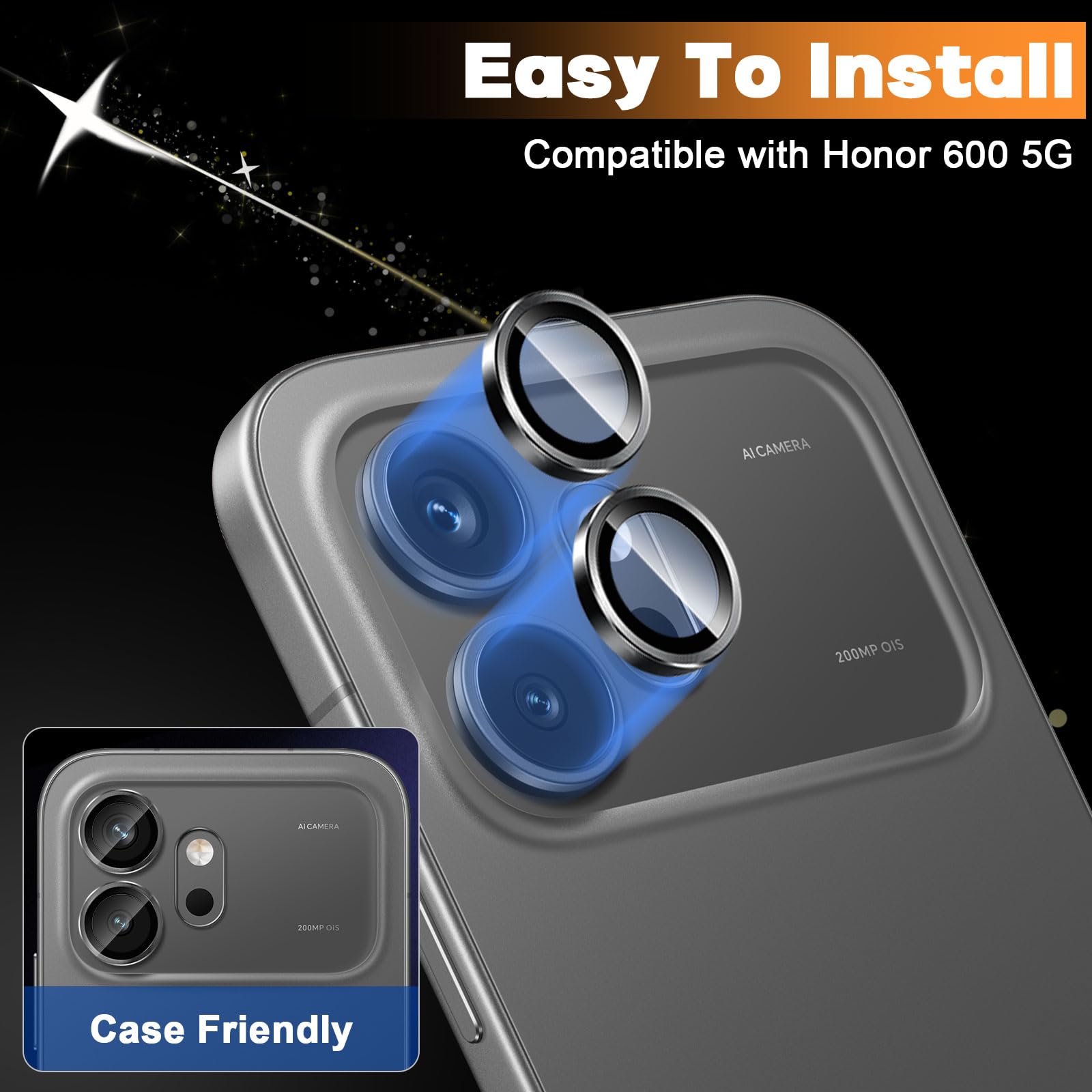 Folie protectie lentila camera Honor 600, sticla temperata 9H, aluminiu, transparent, 1 buc