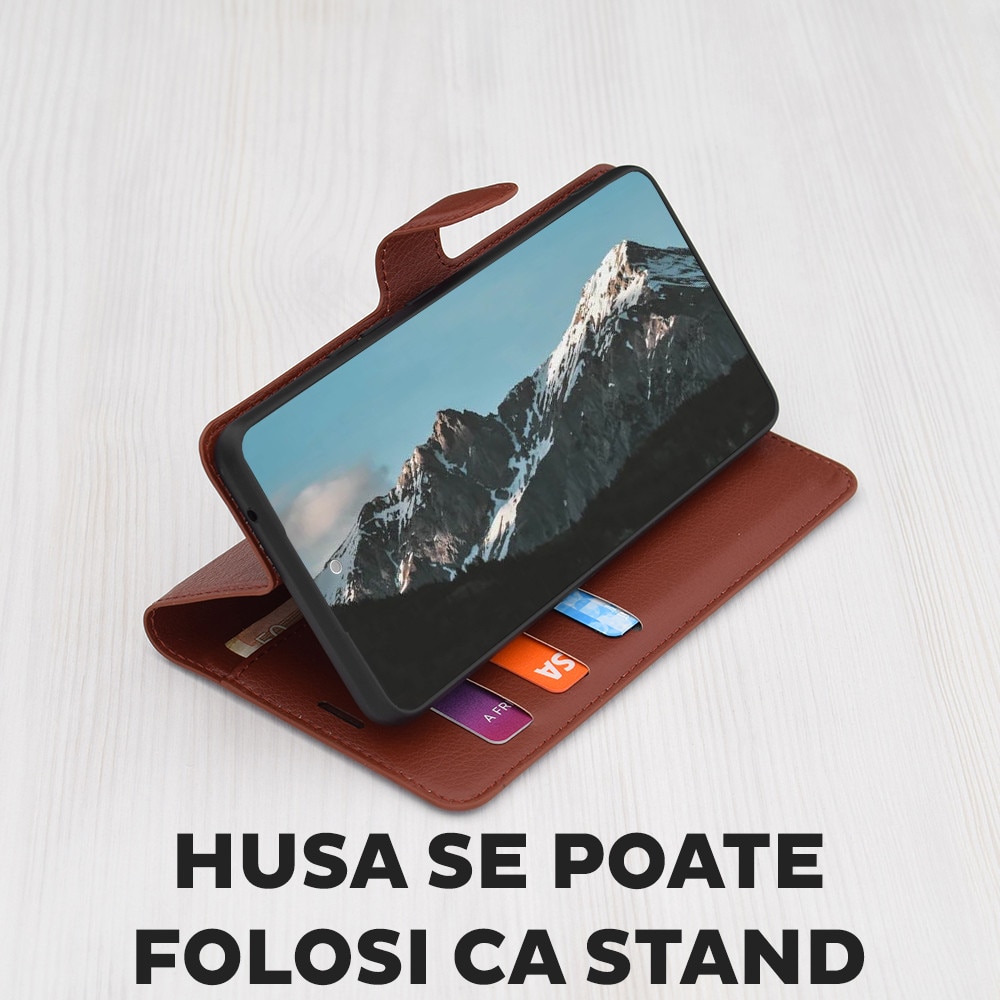 Husa pentru Honor Magic 8 Pro Tip Carte DaDen®, Leather Folio, Functie de Stand, Calitate Premium, Antisoc, Protectie Sporita, Maro
