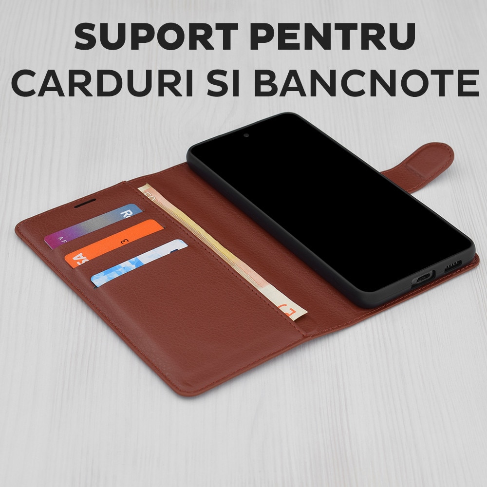 Husa pentru Honor Magic 8 Pro Tip Carte DaDen®, Leather Folio, Functie de Stand, Calitate Premium, Antisoc, Protectie Sporita, Maro