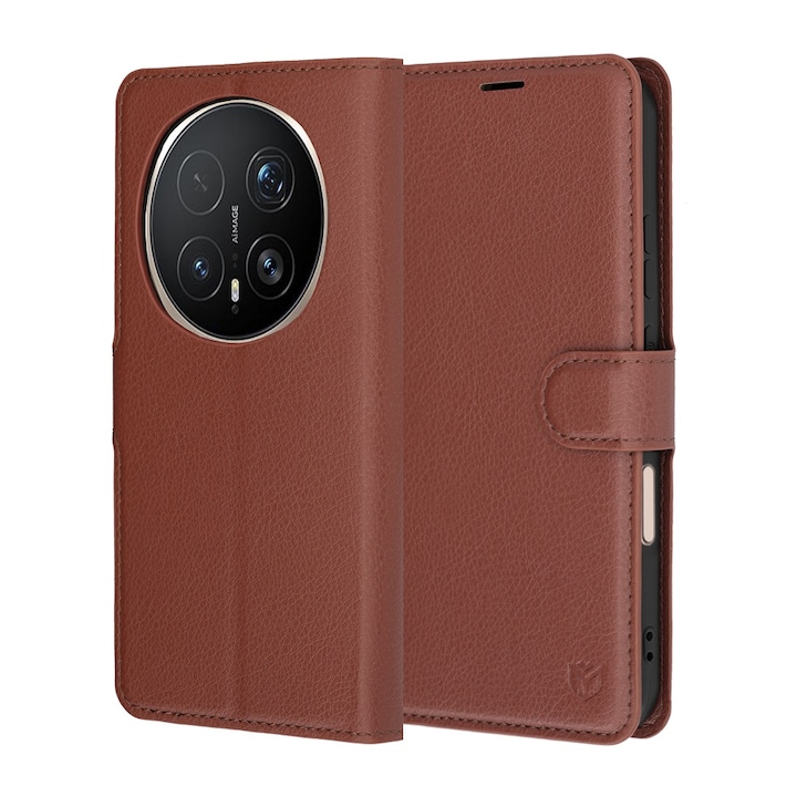Husa pentru Honor Magic 8 Pro Tip Carte DaDen®, Leather Folio, Functie de Stand, Calitate Premium, Antisoc, Protectie Sporita, Maro