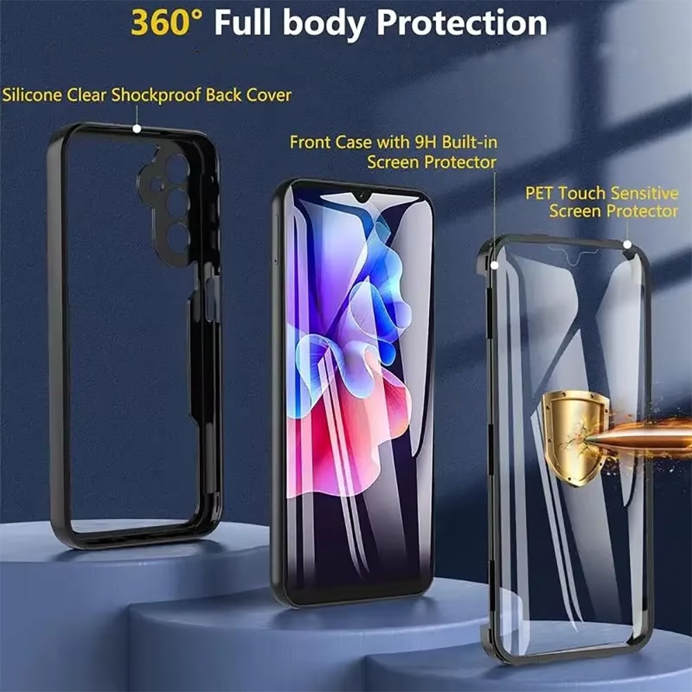 Husa 360 grade compatibila cu Xiaomi Redmi 14C, Cu protector de ecran inclus, Rezistenta la socuri, Anti-ingalbenire, Anti-zgarieturi, Durabila, Margini inaltate de 3mm, Roz/Transparent