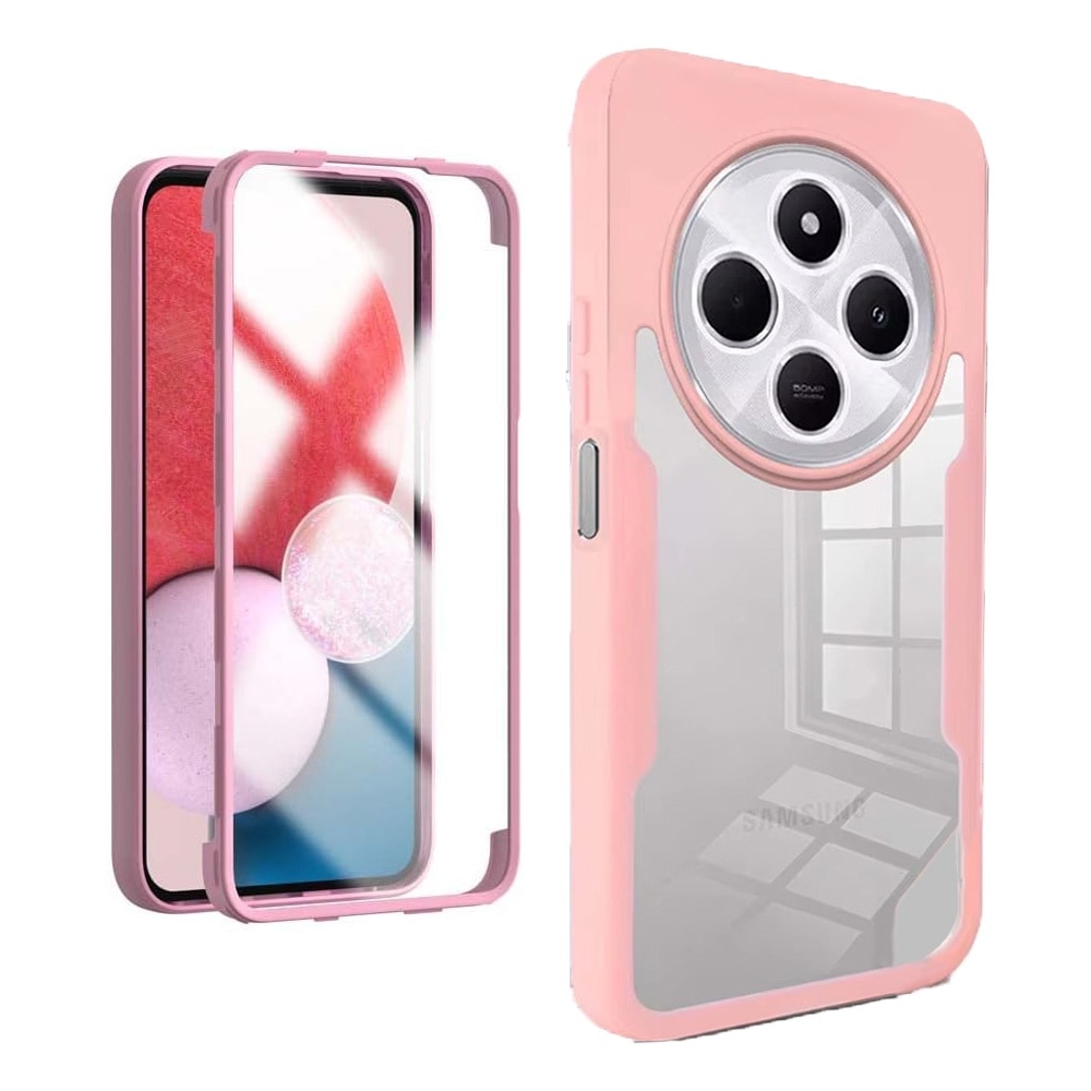 Husa 360 grade compatibila cu Xiaomi Redmi 14C, Cu protector de ecran inclus, Rezistenta la socuri, Anti-ingalbenire, Anti-zgarieturi, Durabila, Margini inaltate de 3mm, Roz/Transparent