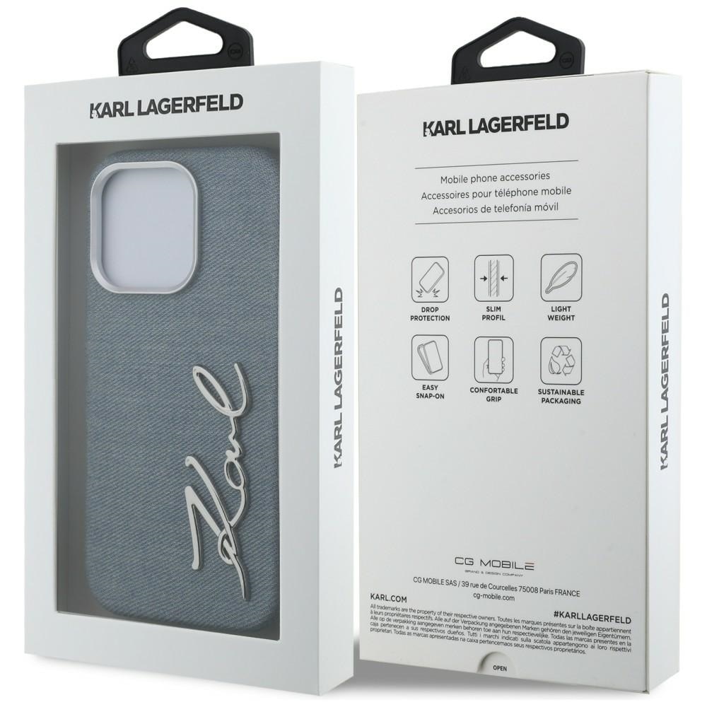 Husa Karl Lagerfeld FW Jeans Signature Logo compatibila cu iPhone 16 Pro Max, Albastru