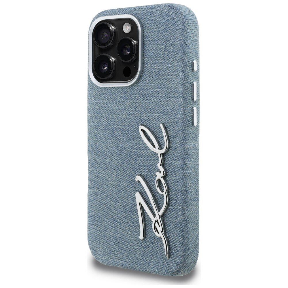 Husa Karl Lagerfeld FW Jeans Signature Logo compatibila cu iPhone 16 Pro Max, Albastru