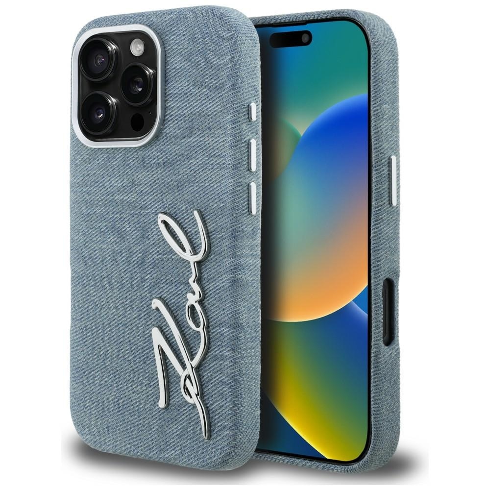 Husa Karl Lagerfeld FW Jeans Signature Logo compatibila cu iPhone 16 Pro Max, Albastru