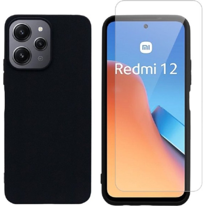 Set husa silicon mat si sticla temperata Vivid Xiaomi Redmi 12 negru