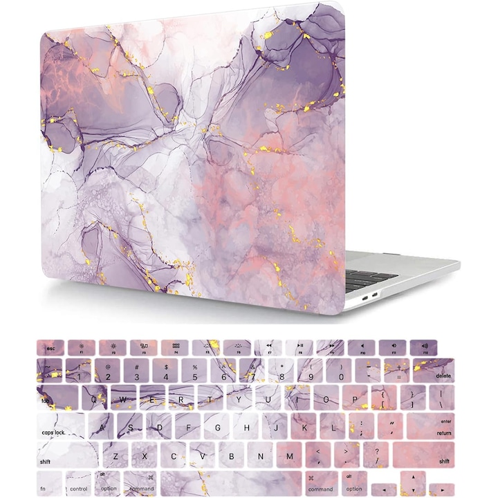Carcasa Protectie Plastic Dur HLAAJJX pentru MacBook Pro 13", Mov Marmorat, 31.75x22.1x2.28cm