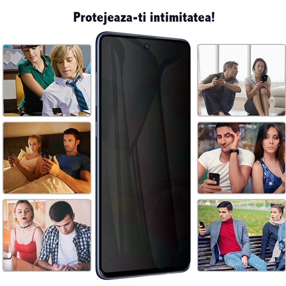 Folie din sticla securizata compatibila cu Oppo A38, Privacy, Anti-spy, Full Screen, Full Cover, HD Clarity, 6X Stronger Premium Glass, Neagra