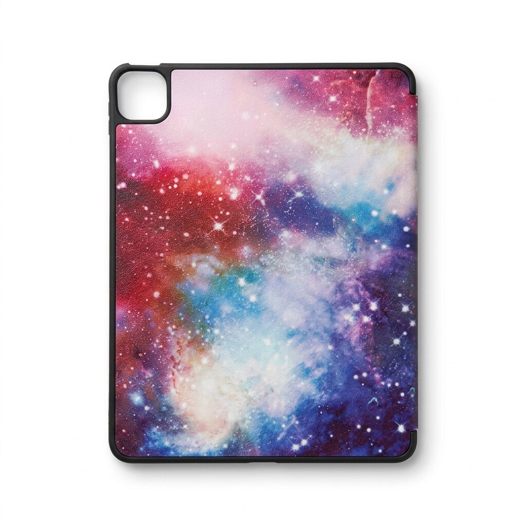 Husa tip carte pentru iPad Pro 11 inch, model galaxie, spate rigid, slot creion, mov cu rosu