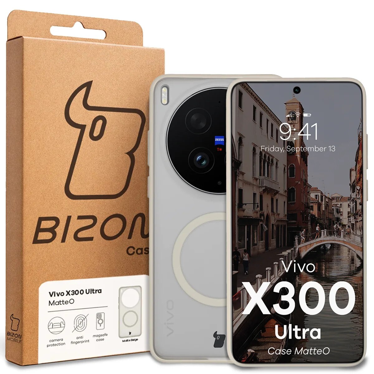Husa pentru Magsafe Bizon Case MatteO pentru Vivo X300 Ultra, Translucid cu Bej