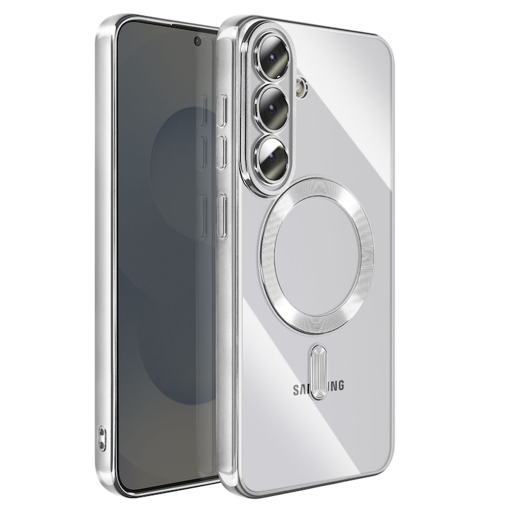 Husa pentru Samsung Galaxy A57 5G Daden® Magsafe Luxury compatibil cu protectie camera, Ultra Protectie, Transparenta cu margini argintii