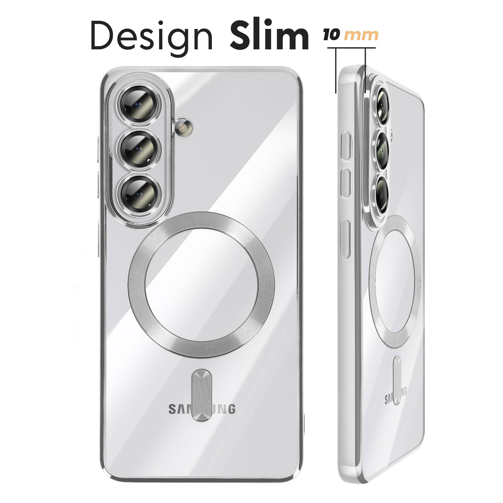 Husa pentru Samsung Galaxy A57 5G Daden® Magsafe Luxury compatibil cu protectie camera, Ultra Protectie, Transparenta cu margini argintii