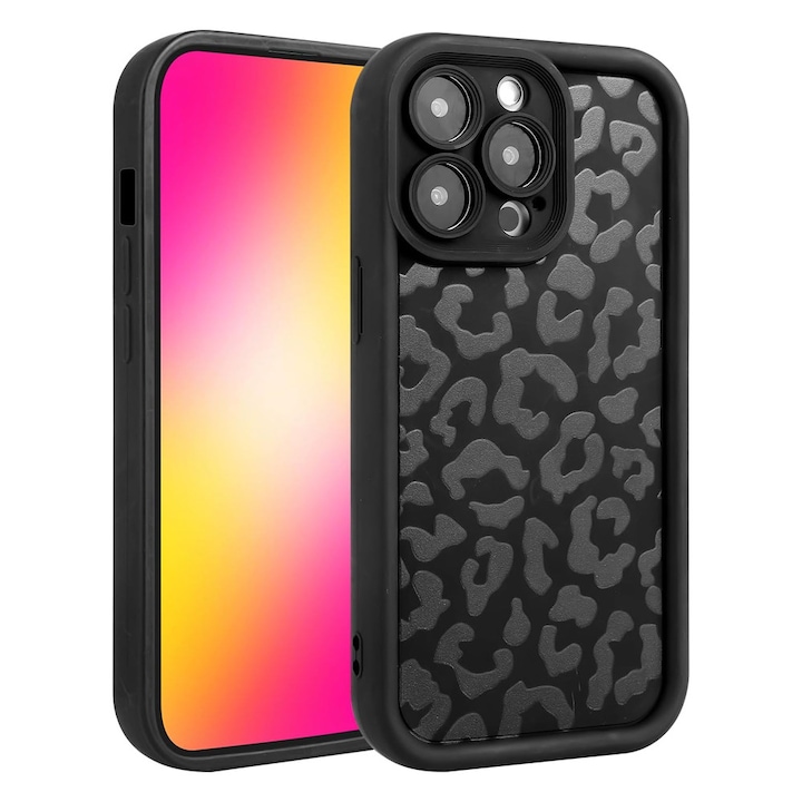 Husa de Protectie Cheeterra pentru Apple iPhone 11, OPTIM SOLUTION, Leopard Print Case, pentru Femei, Fete, AntiShock TPU Moale, Bumper Camera, Discreet Finishes, XGD, Negru