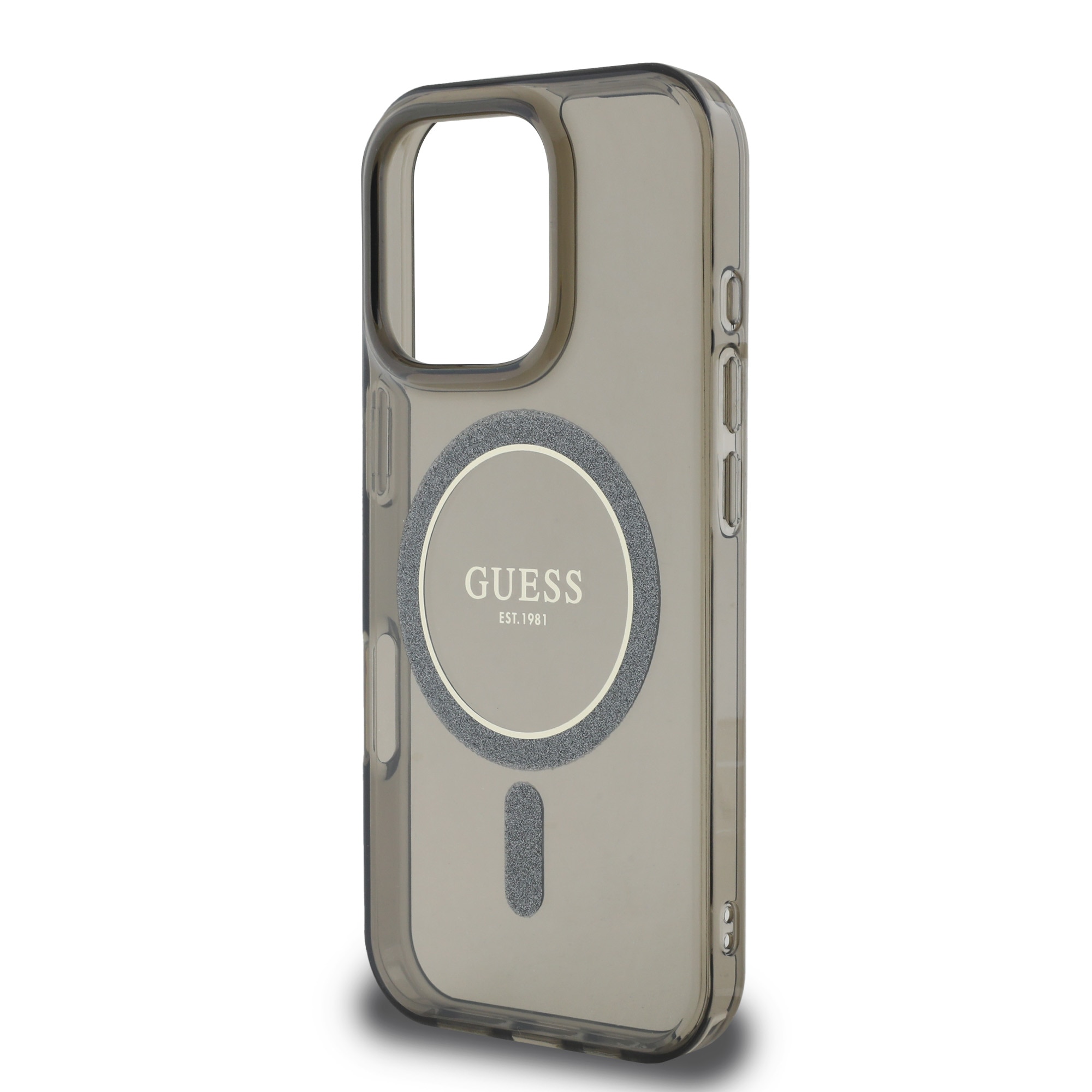 Husa de protectie Guess IML Glitter Ring MagSafe pentru iPhone 16 Pro, Negru