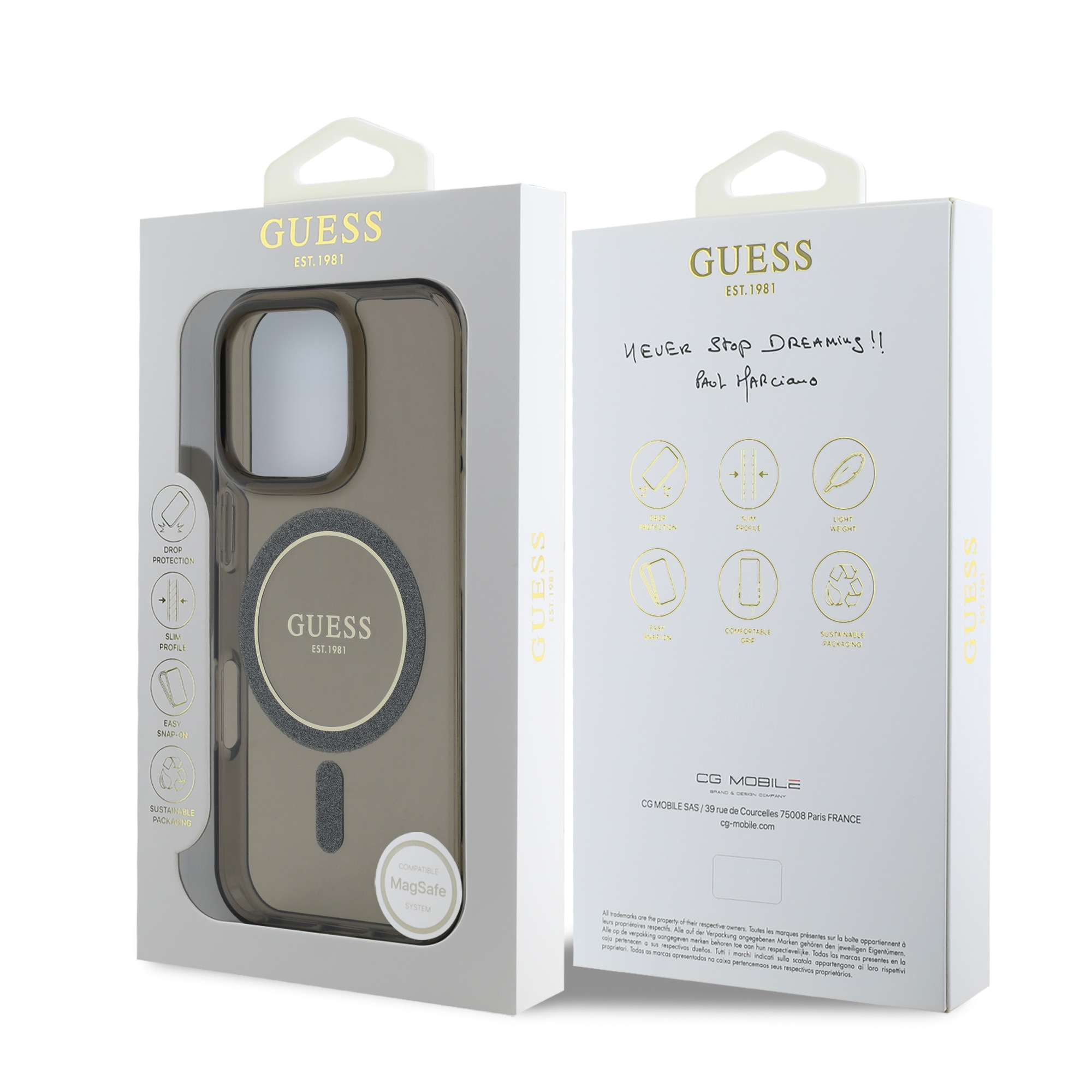 Husa de protectie Guess IML Glitter Ring MagSafe pentru iPhone 16 Pro, Negru
