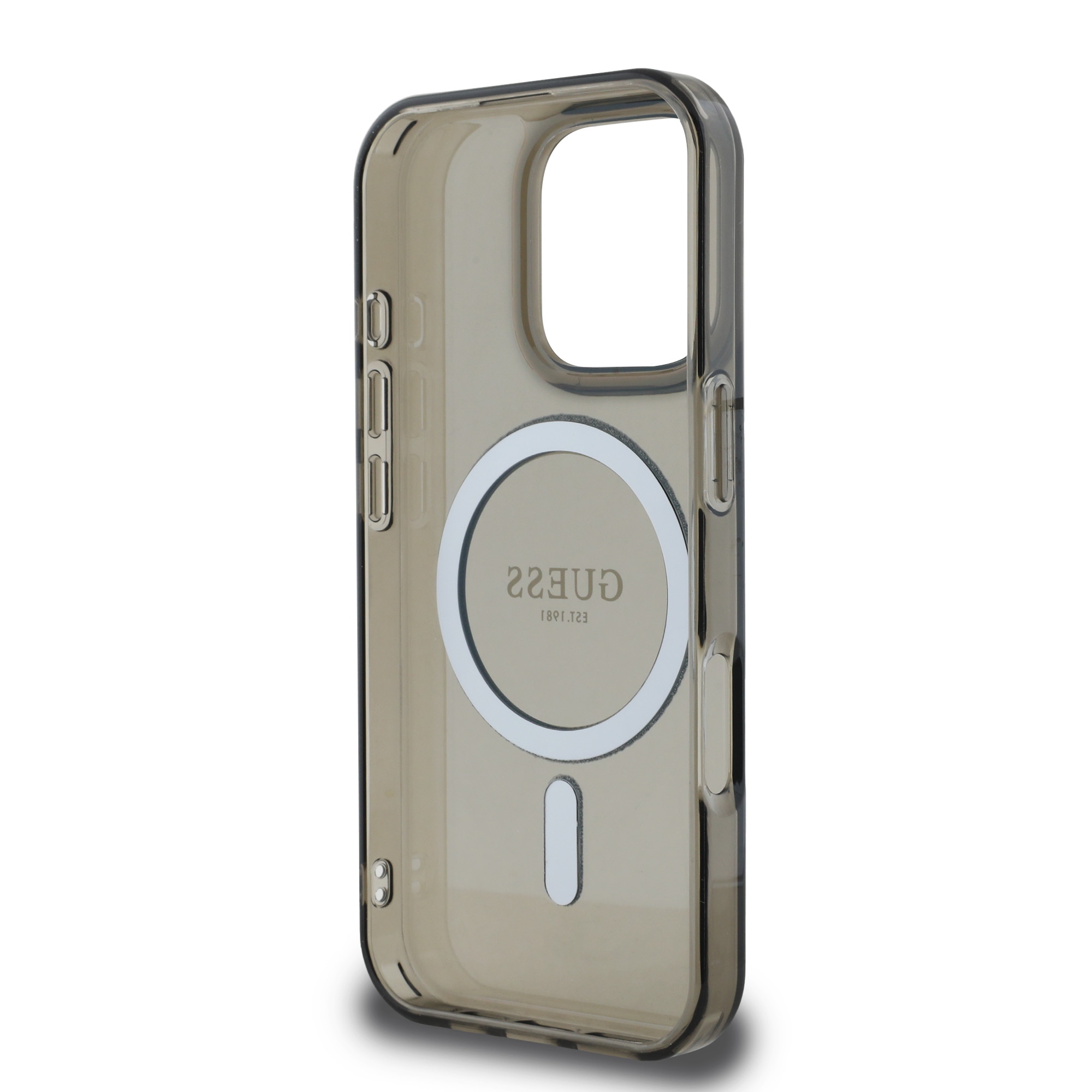 Husa de protectie Guess IML Glitter Ring MagSafe pentru iPhone 16 Pro, Negru