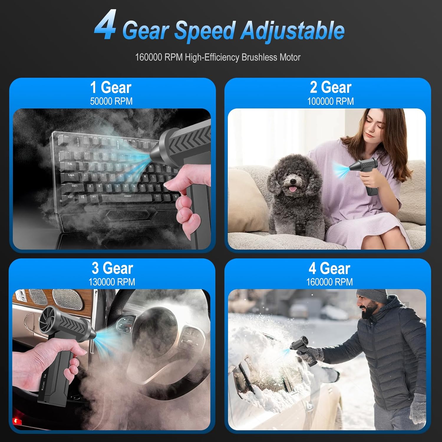 Suflanta cu aer comprimat, 4 viteze reglabile, pulverizator cu aer comprimat de 160.000 RPM cu baterie de 10.000 mAh, mini suflanta pentru electronice, canapele, masini, tastaturi