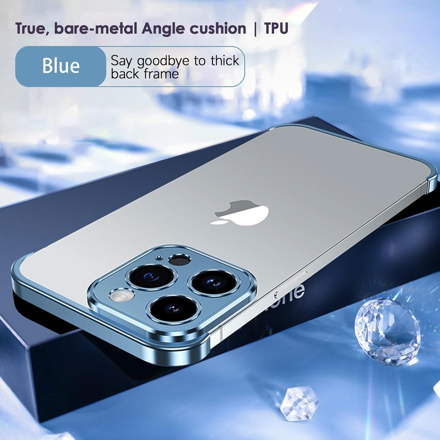 Husa Metalica Edgeless Compatibila cu iPhone 16 Pro, Flippy, Protectie pentru Colturi si Camera, Aliaj Aluminiu, Antisoc, Antizgariere, Albastru