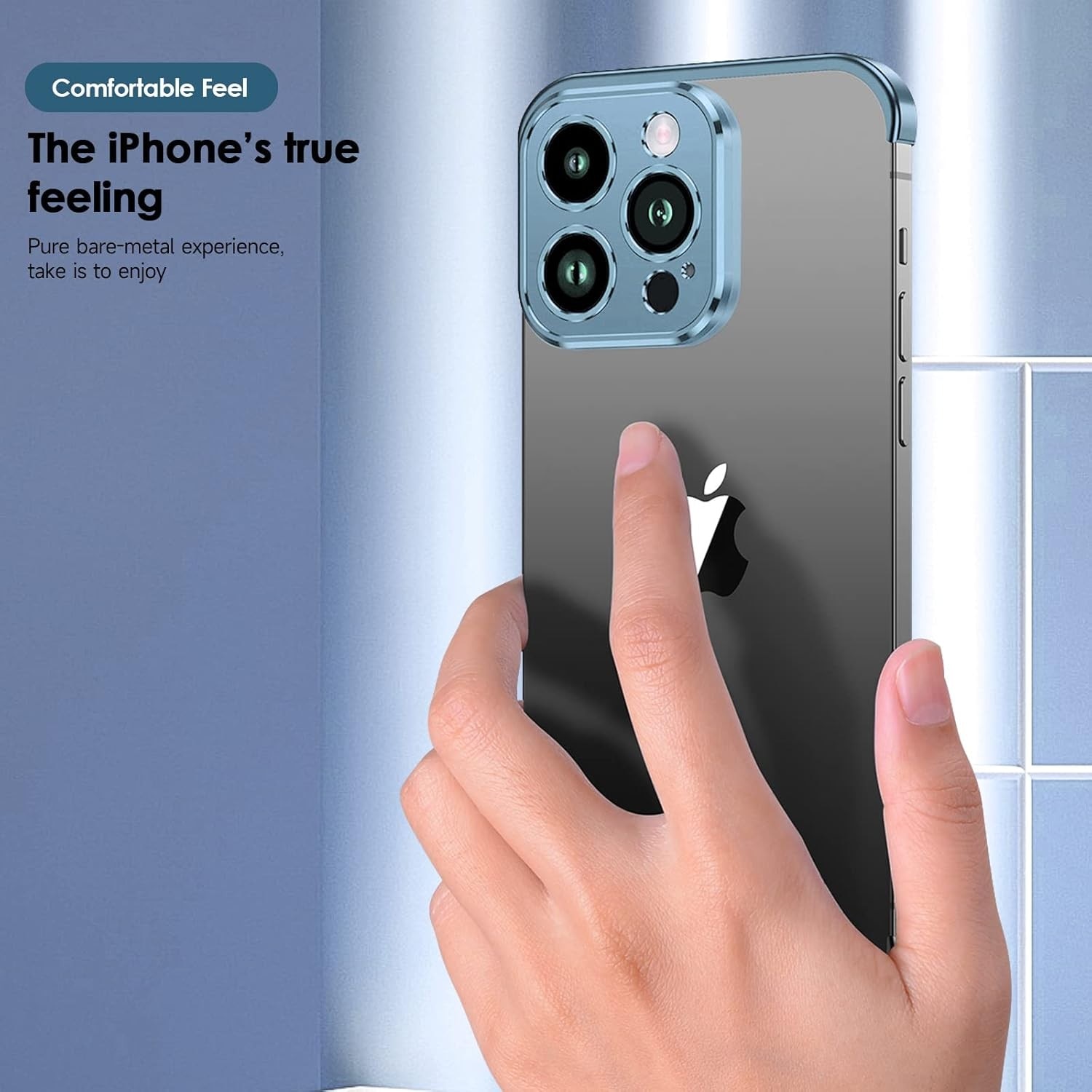 Husa Metalica Edgeless Compatibila cu iPhone 16 Pro, Flippy, Protectie pentru Colturi si Camera, Aliaj Aluminiu, Antisoc, Antizgariere, Albastru