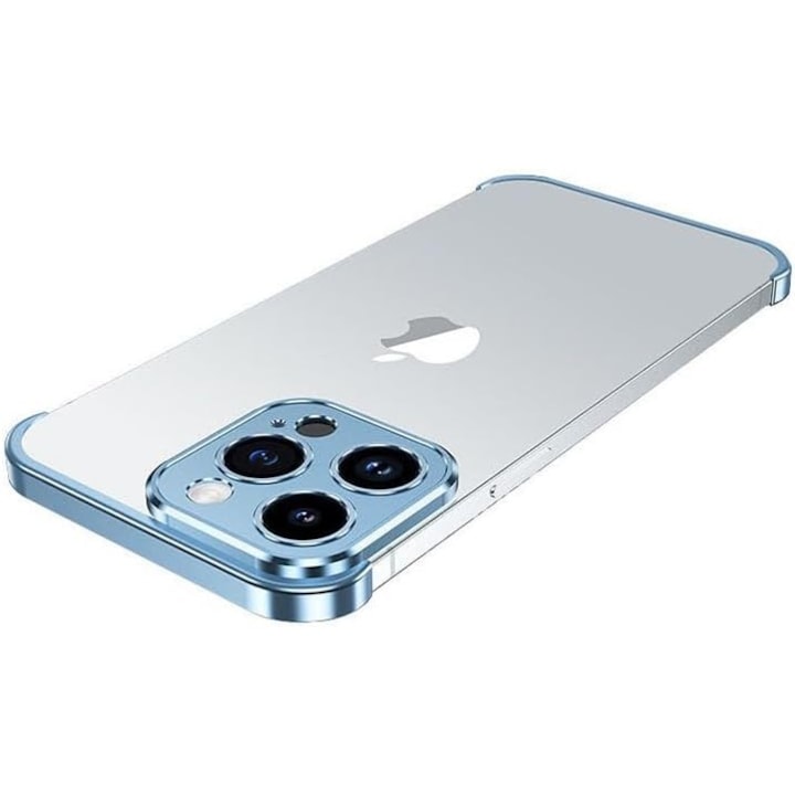 Husa Metalica Edgeless Compatibila cu iPhone 16 Pro, Flippy, Protectie pentru Colturi si Camera, Aliaj Aluminiu, Antisoc, Antizgariere, Albastru