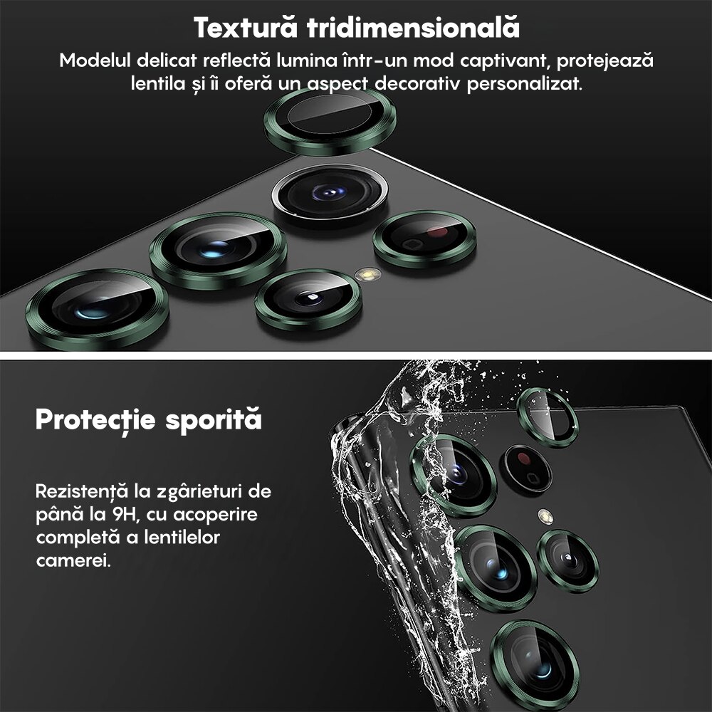 Folie Protectie Lentile Camera compatibila cu Samsung Galaxy S25 Ultra, CASEY STUDIOS™ MaxDefense+, Ultra HD, Anti Amprente, Anti Zgarieturi, Anti Socuri, Verde