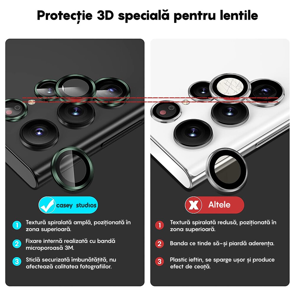 Folie Protectie Lentile Camera compatibila cu Samsung Galaxy S25 Ultra, CASEY STUDIOS™ MaxDefense+, Ultra HD, Anti Amprente, Anti Zgarieturi, Anti Socuri, Verde