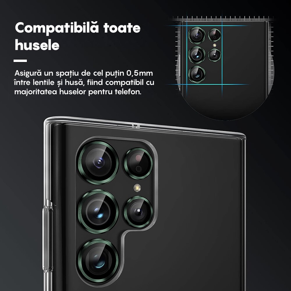 Folie Protectie Lentile Camera compatibila cu Samsung Galaxy S25 Ultra, CASEY STUDIOS™ MaxDefense+, Ultra HD, Anti Amprente, Anti Zgarieturi, Anti Socuri, Verde