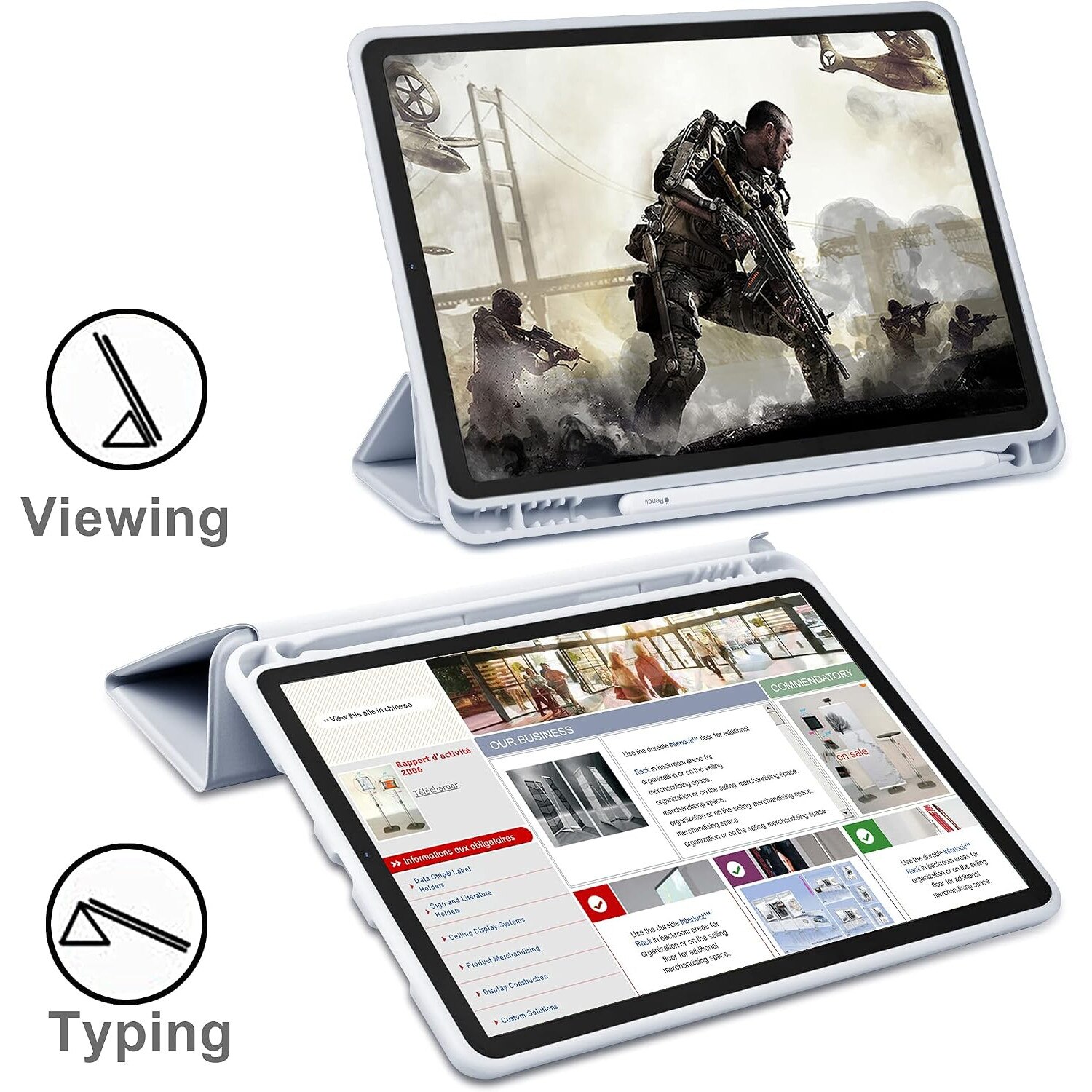 Husa tableta HERUSI, compatibila iPad Air 4 10.9 inch, protectie colturi, suport creion, unghiuri reglabile, albastru deschis