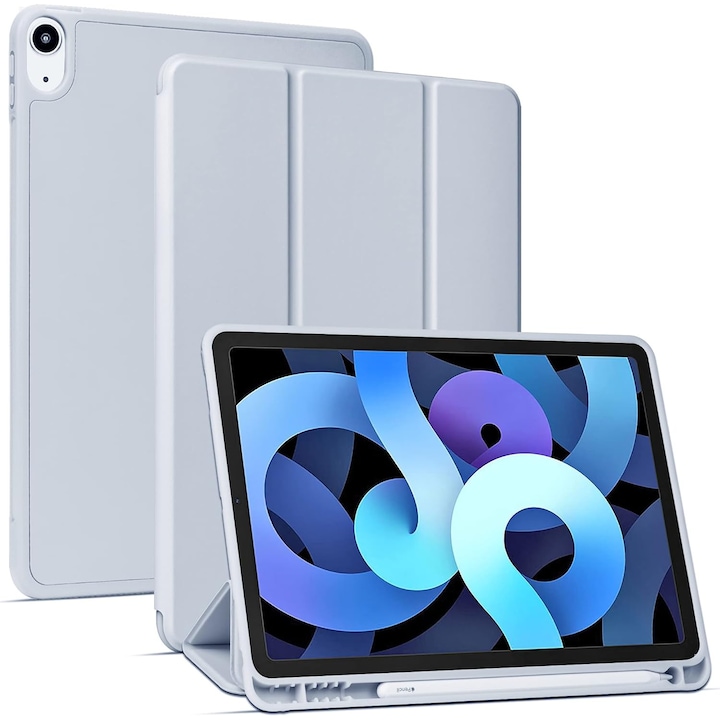 Husa tableta HERUSI, compatibila iPad Air 4 10.9 inch, protectie colturi, suport creion, unghiuri reglabile, albastru deschis