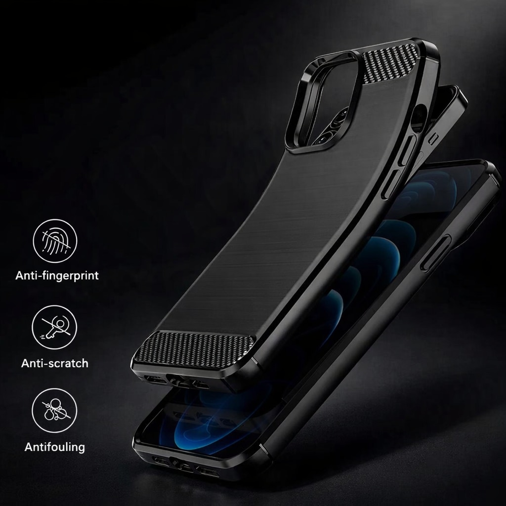 Husa Carbon pentru Xiaomi 15T Pro, Silicon TPU Durabil, Protectie sporita, Rezistenta la socuri, Grip Anti-Alunecare, Neagra