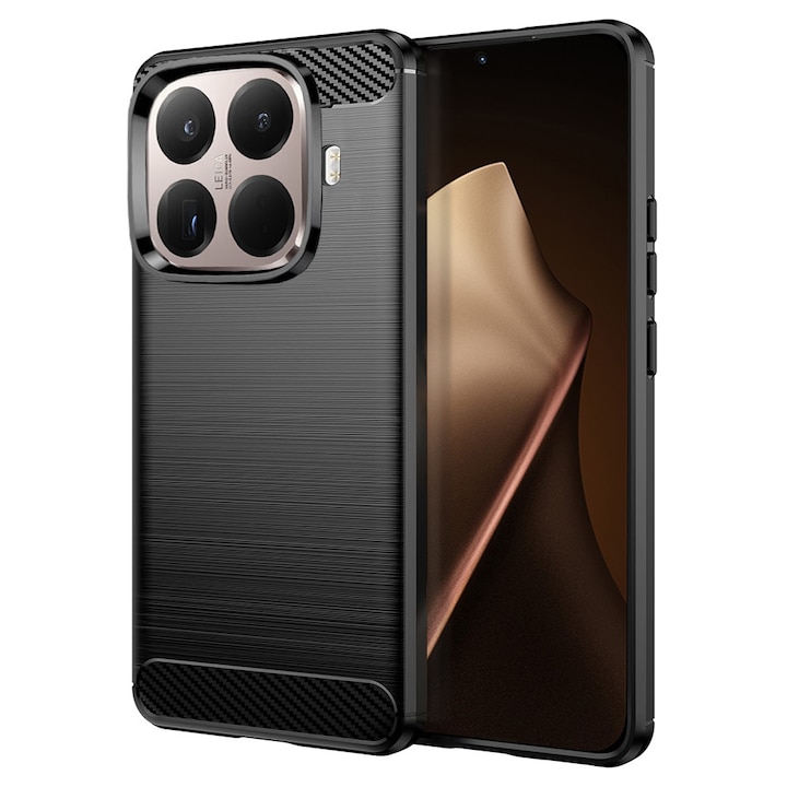 Husa Carbon pentru Xiaomi 15T Pro, Silicon TPU Durabil, Protectie sporita, Rezistenta la socuri, Grip Anti-Alunecare, Neagra