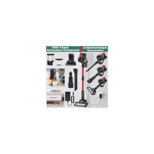 Aspirator fara fir, 6000 W, 30 kPa, sistem de filtrare 5 trepte, cu suport de incarcare pe perete, set complet