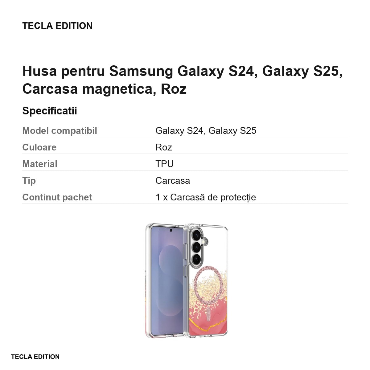 Husa Epoxy Mag pentru Samsung Galaxy S24, Galaxy S25, Carcasa magnetica, Roz