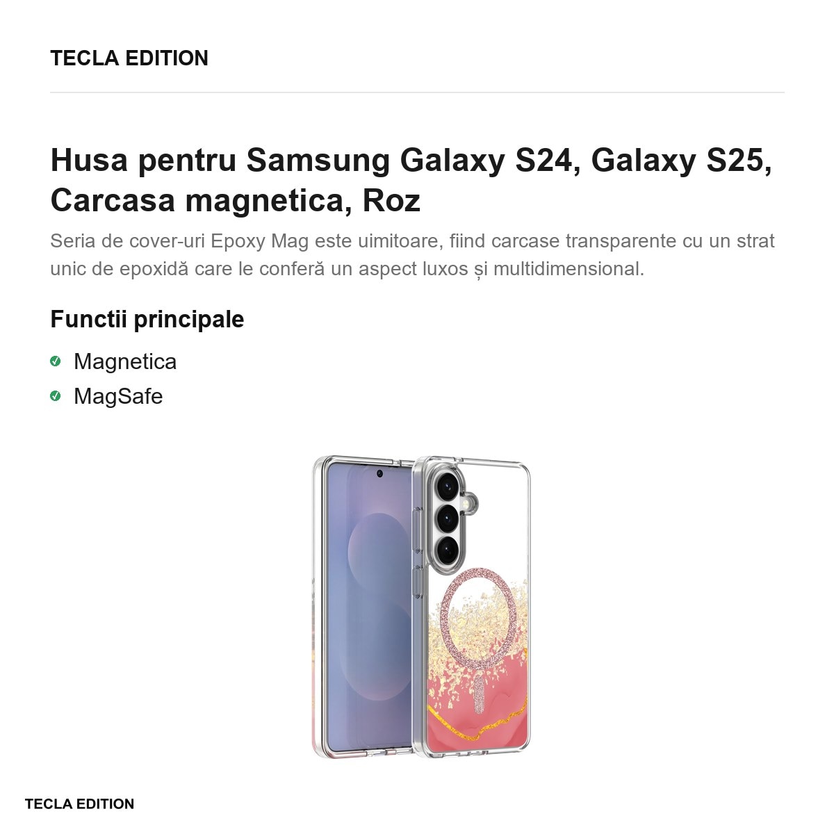 Husa Epoxy Mag pentru Samsung Galaxy S24, Galaxy S25, Carcasa magnetica, Roz